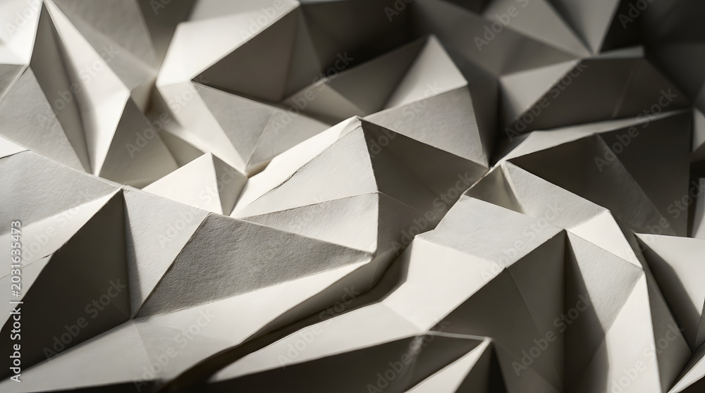 Fototapeta premium Abstract geometric background of sharp folded white paper with shadows.