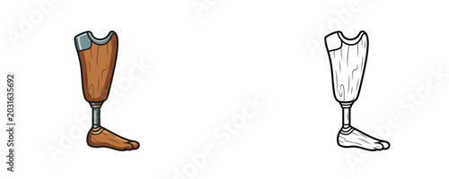 Photos Wooden peg leg cartoon illustration in flat color and black line styles represen