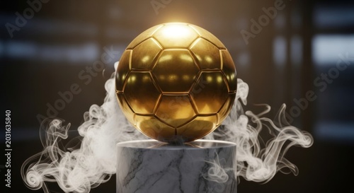 Golden Soccer Ball on Marble Trophy.