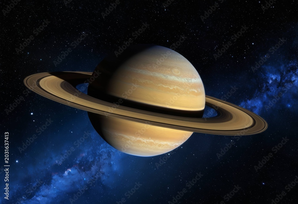 Naklejka premium 3D illustration of planet Saturn with beautiful rings in space