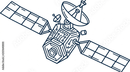 Foto Detailed illustration of a modern communication satellite in outer space