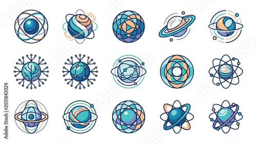 Konstfotografi Collection of stylized planets and celestial bodies icons.