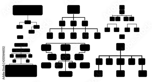 Canvas Print Sitemap hierarchy set with a solid black icon on a white background illustrating