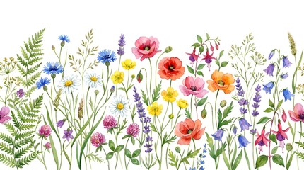 Watercolor Wildflower Meadow Border - Vibrant Floral Design