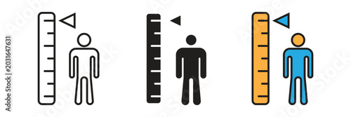 Basic human height measurement icon set with ruler and pointer for medical, fitness, and physical tracking.