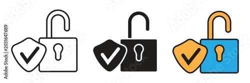 Cuadro en lienzo Opened Padlock and Verified Shield