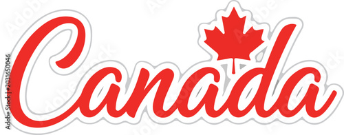 Canada Red Cursive Logo Sticker Graphic with Maple Leaf