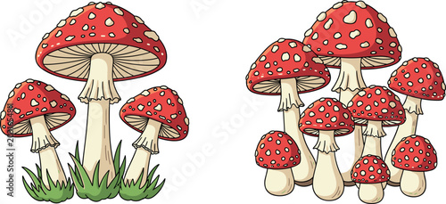 Fotografija Amanita Muscaria Fly Agaric Mushroom Vector Set Featuring Red Toadstools with Wh
