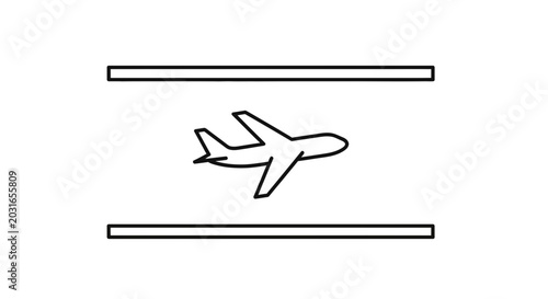 Airplane taking off from runway, minimalist line art, travel concept
