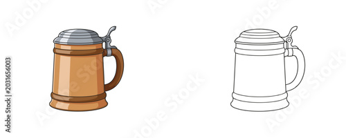 Φωτογραφία Wooden beer mug cartoon illustration in flat color and black line styles represe