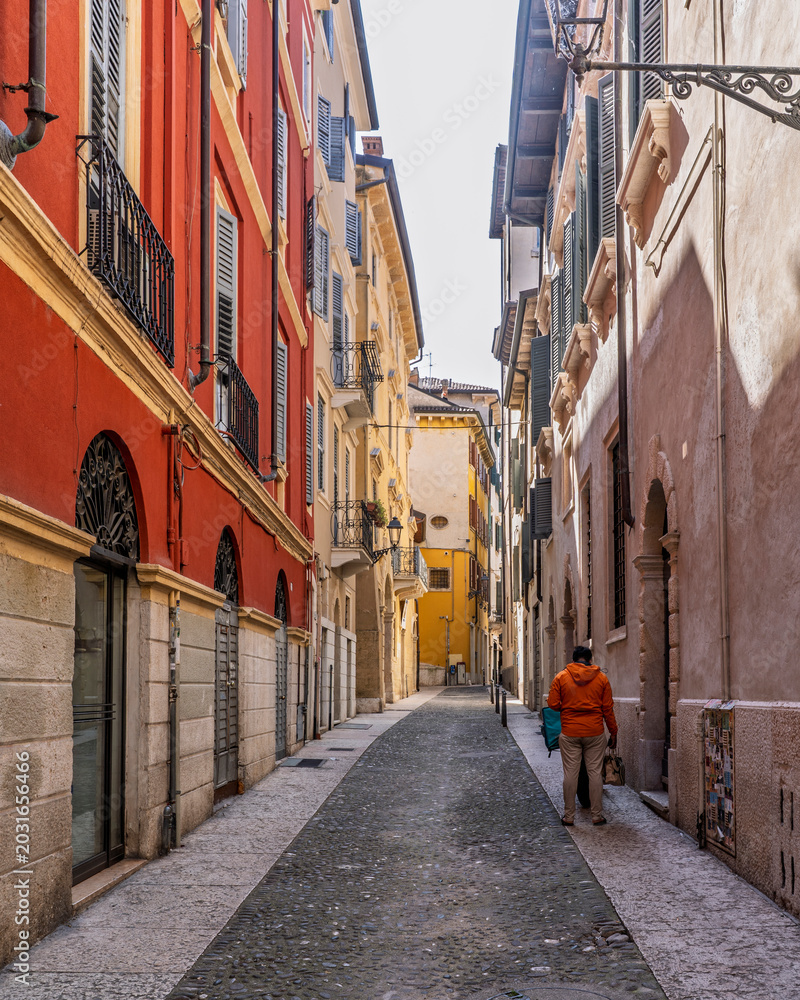 Fototapeta premium Colorful street view in Verona City of Italy