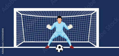 Cuadro en lienzo Soccer goalkeeper defending goal with football ball flat vector illustration iso