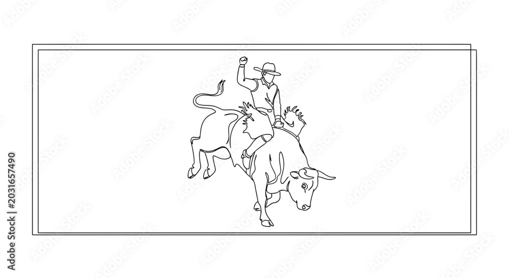 Obraz premium Bull Rider Silhouette, Rodeo Cowboy on Bucking Bull, Action Sport, Western Lifestyle