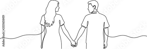 Konstfotografi Minimalist line art of a couple holding hands, facing away, symbolizing connection and unity