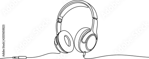 Konstfotografi Minimalist headphone illustration, black and white line art, audio equipment, mu