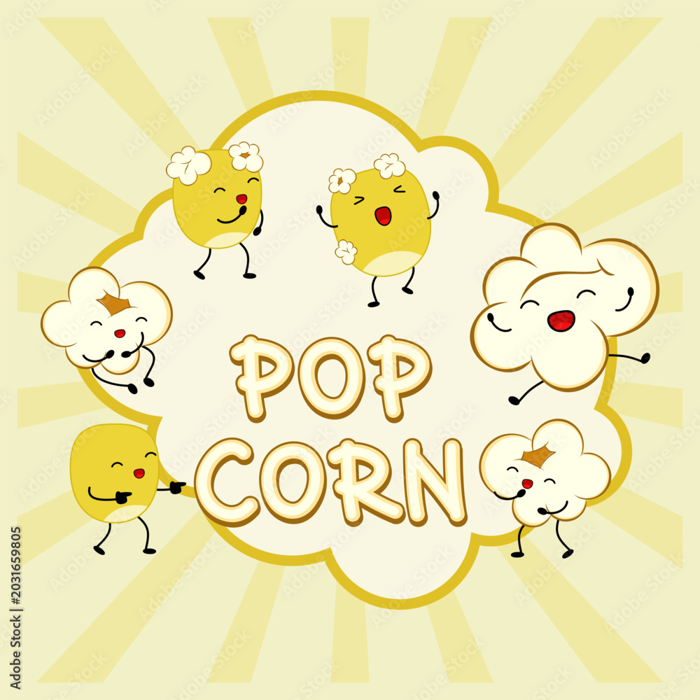 Naklejka premium Cute Popcorn Characters Vector Illustration. EPS 10.