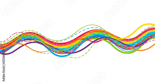 Vibrant abstract colorful wavy lines flowing across a clean white background graphic design element