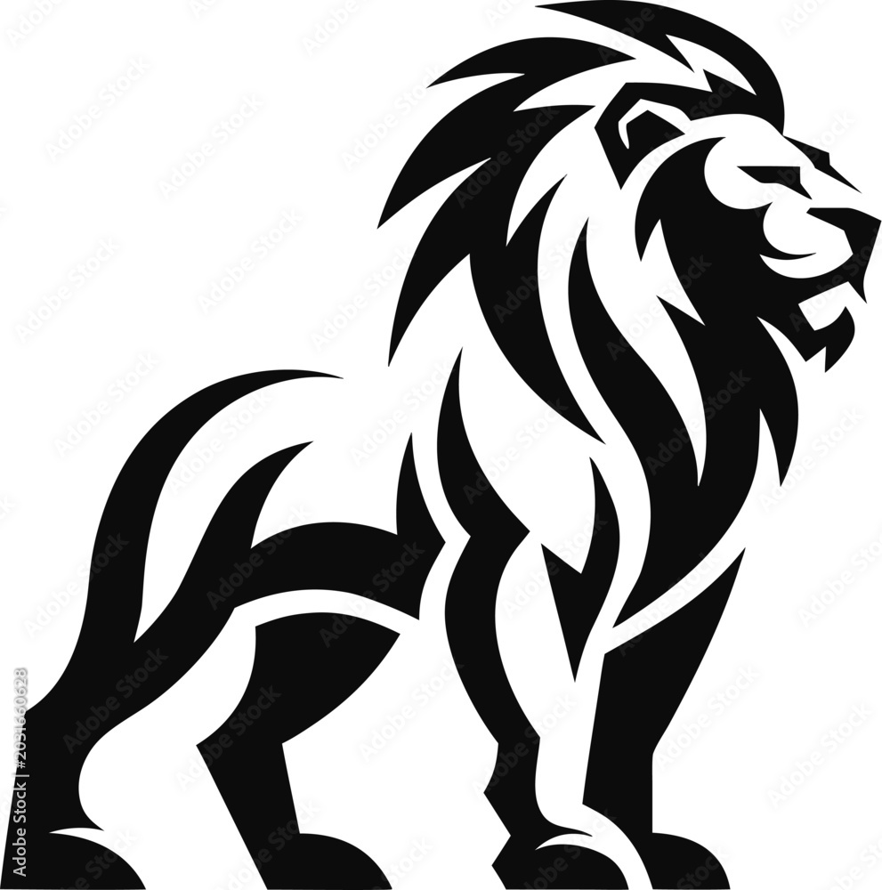 Obraz premium Black lion icon, majestic mane silhouette, animal symbol, vector graphic