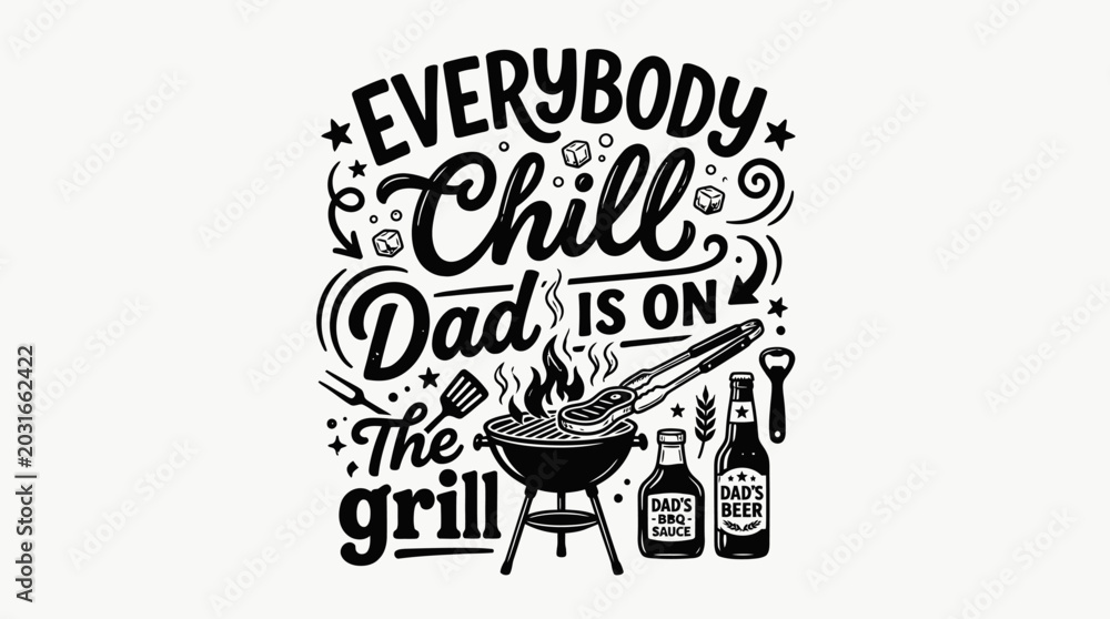 Obraz premium Grill, BBQ, Father's Day, Typography, Vector, Black, Text, Quote, Illustration, Dad