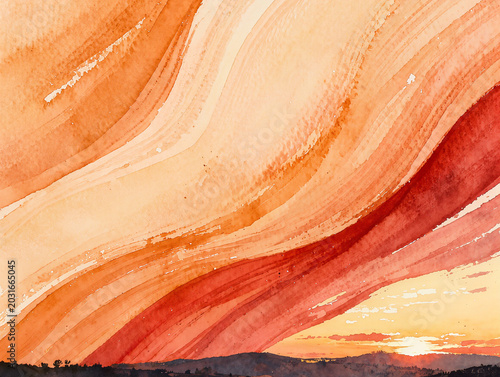 Warm Sunset Watercolor Wash with Flowing Orange and Peach Tones.