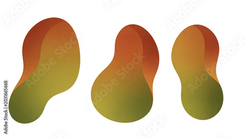 set of isolated organic blob shapes in earthy green and brown grainy gradient color on transparent background