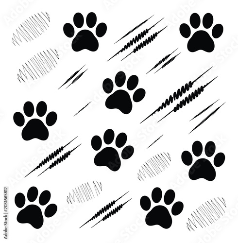 Canvas Print Paw prints and scratch marks pattern
