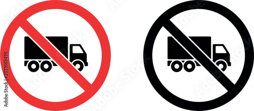 Canvas Print No Trucks Allowed Sign Vector Set, Red and Black Prohibition Symbols for Road an
