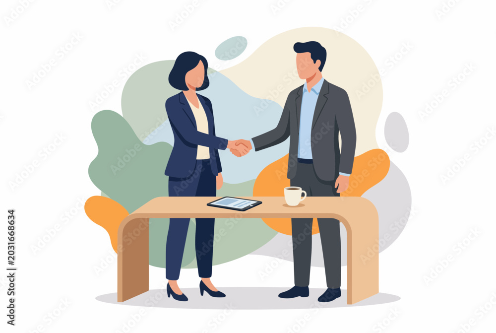 Fototapeta premium Business Partners Shaking Hands Across Desk After Successful Meeting