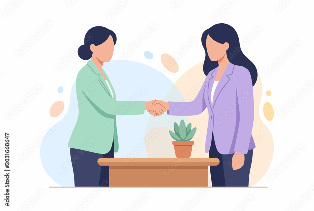 Obraz premium Businesswomen shaking hands after successful meeting agreement vector