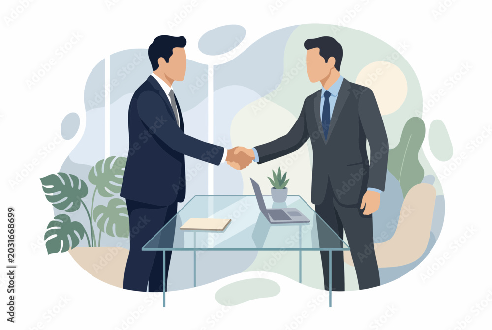 Obraz premium Business partners shaking hands over a desk for agreement