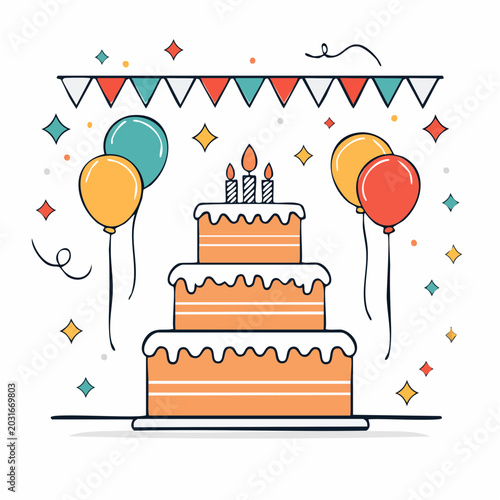Birthday Cake with Balloons and Bunting