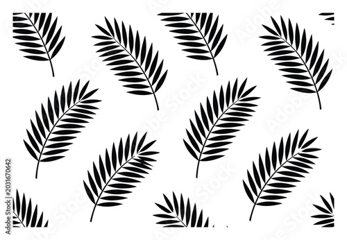 Bild auf Leinwand Black palm frond pattern on white background