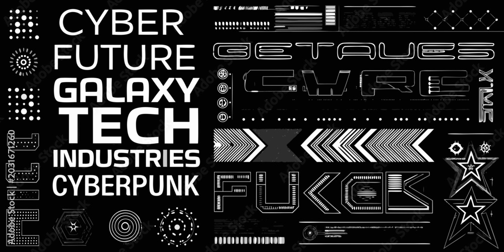 Fototapeta premium futuristic typography and geometric shapes in black and white graphic design