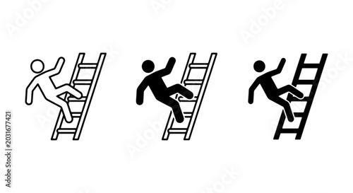 Bild auf Leinwand Falling Person Icons, Ladder Accident Symbols, Safety Hazard Warning Graphics, R