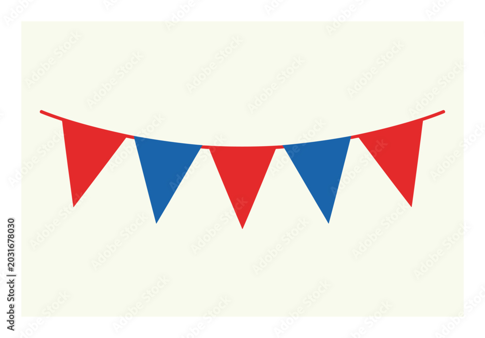 Obraz premium Red and blue triangle bunting flags on a string