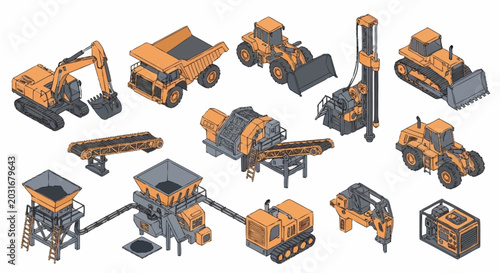 Canvas-taulu Collection of isometric construction and mining heavy machinery and equipment
