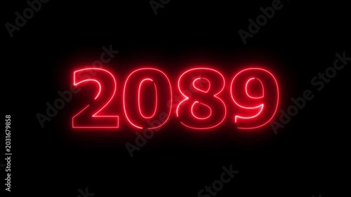 2089 Sal number neon text animation. Neon red color number new year background 4k video.