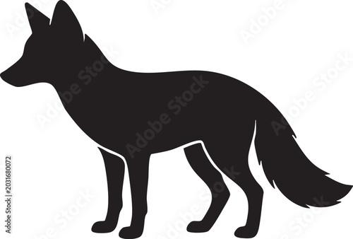 Bilde på lerret Black Fox Silhouette: A striking black silhouette of a fox, depicted in profile, stands alert and poised