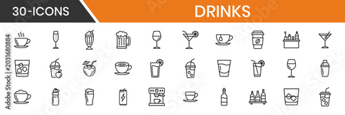 Drinks Coffee Tea And Soda Thin Line Vector Icons