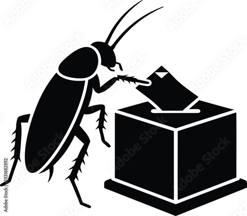 Fotografie Black silhouette of a cockroach casting a vote into a ballot box, symbolizing participation or a satirical take on elections