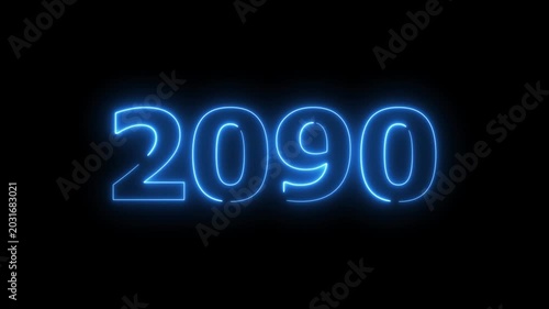 2090 Sal number neon text animation. Neon blue number new year background 4k video.