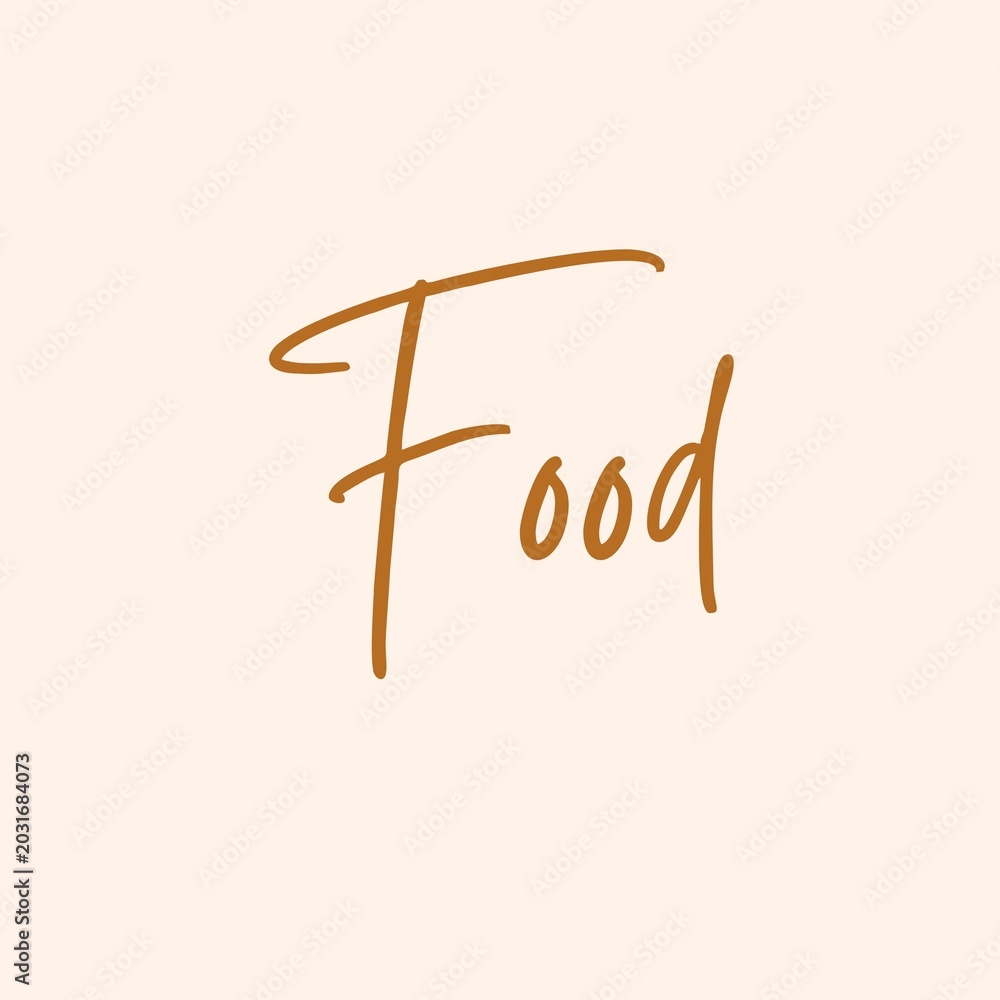 Fototapeta premium Elegant handwritten typography design featuring the word food in a brown script style