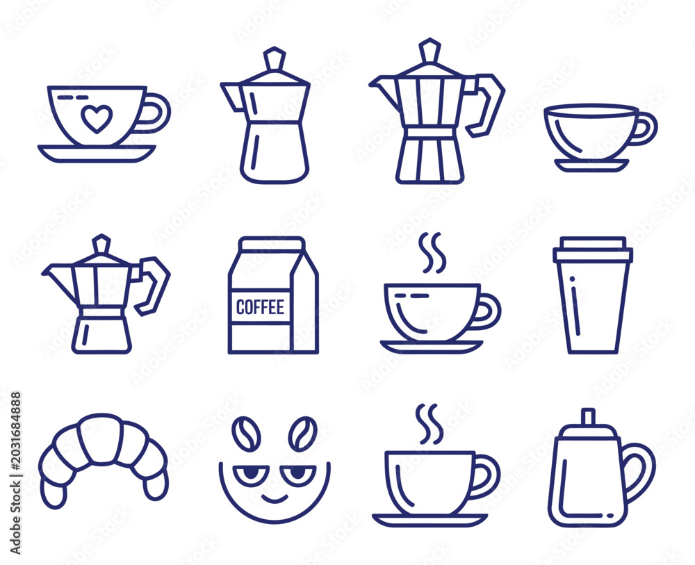 Obraz premium Coffee and Croissant Vector Icons Set