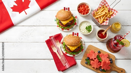 Canadian summer bbq food with flag