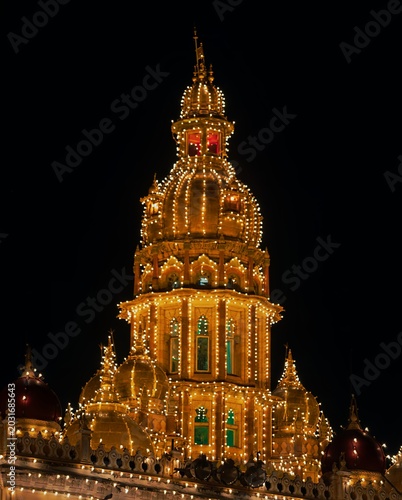 India, Karnataka, Mysore, Maharaja’s Palace at night, 3 March 2026