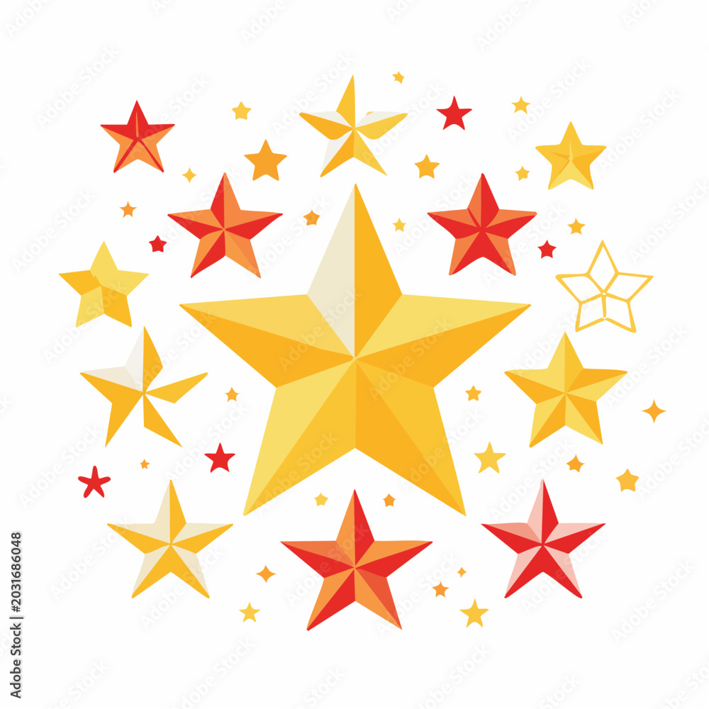 Fototapeta premium Collection of Golden and Red Stars on White Background