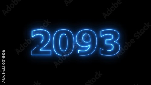 2093 Sal number neon text animation. Neon blue number new year background 4k video.