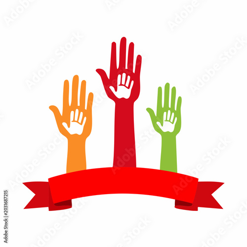 Diverse Hands Raised with Inner Hand Prints