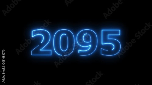 2095 Sal number neon text animation. Neon blue number new year background 4k video.