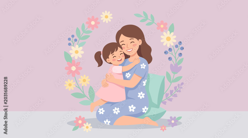 Obraz premium A loving mother hugging her little daughter with affection 1.